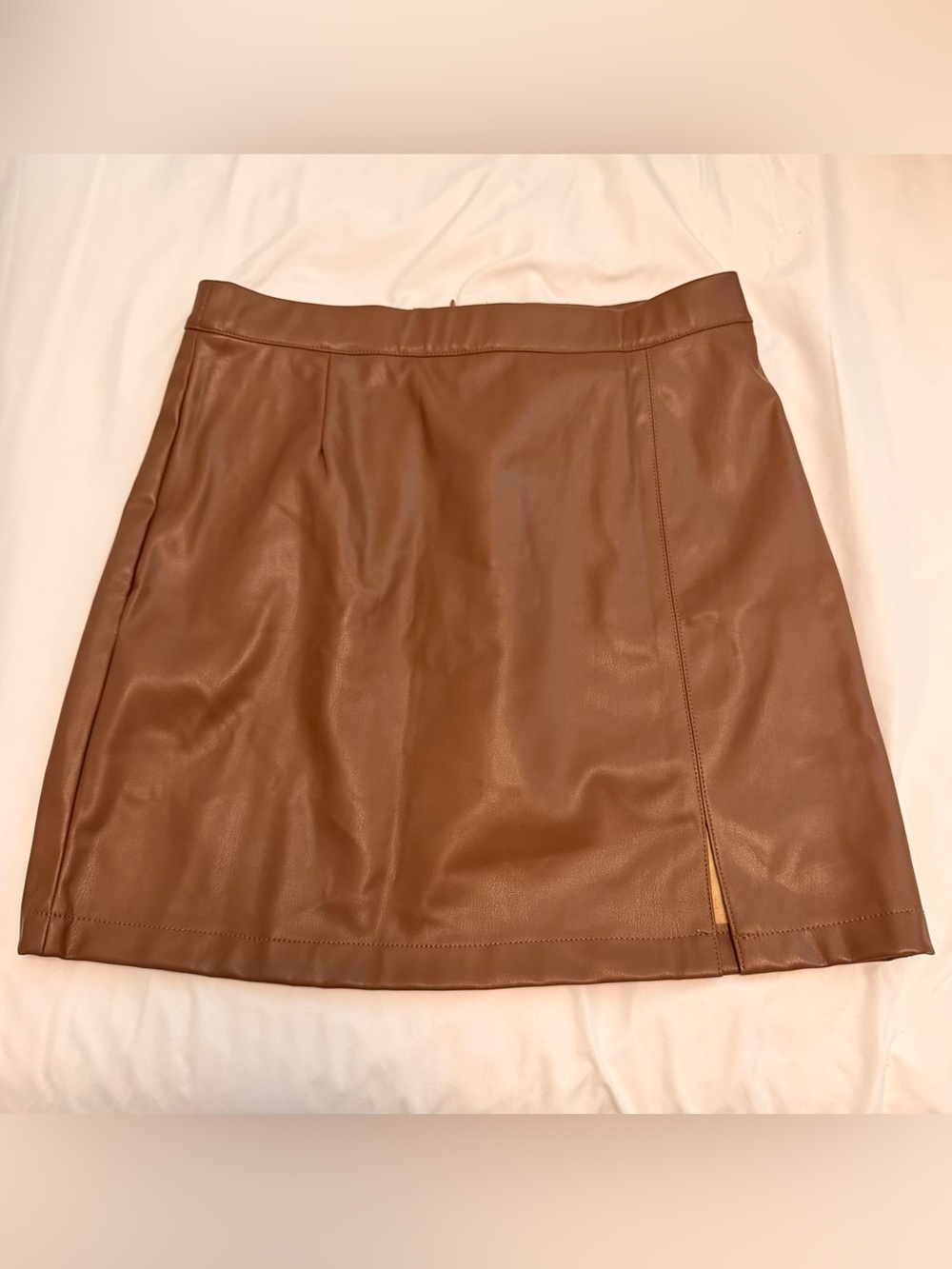 Fahsyee Brown Faux Leather Mini Skirt Size L NWT